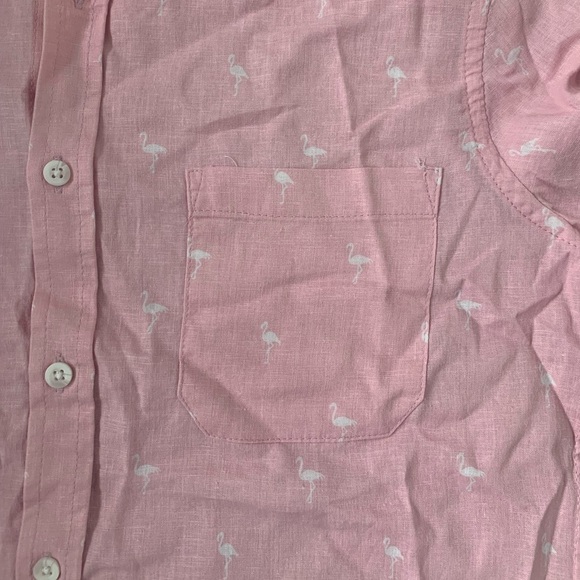 Saks‎ Fifth Avenue Linen Blend Flamingo Print Button Down Shirt - Size S - NWT - Picture 7 of 9